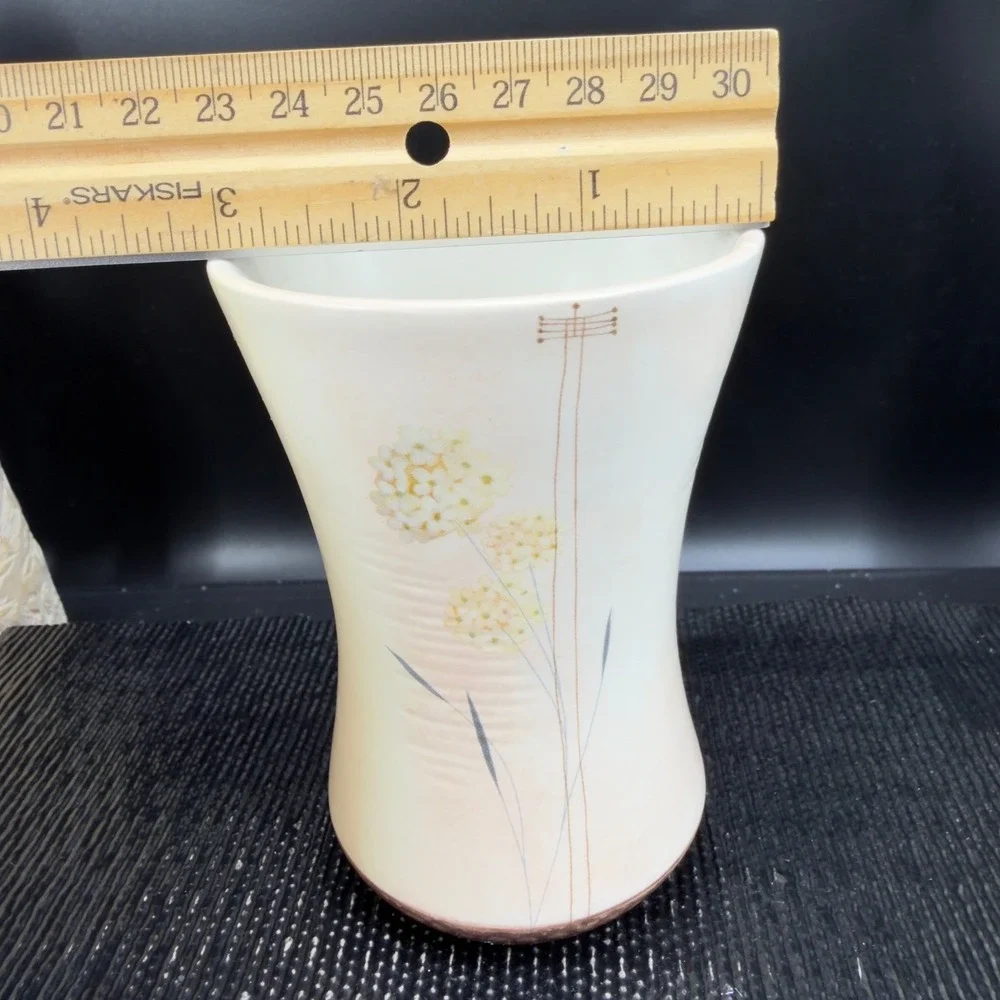 Croscill China Floral Ceramic Vase Cup Cream Yellow Flowers Ribbed‎ Texture VTG